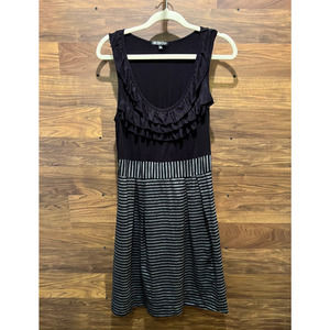 BeBop Sleeveless A Line Dress Mini Length Ruffles Black Grey Stripe Size Large
